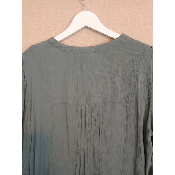 J Jill Shirt Womens Small Blue Spruce Embroidered Pintuck Button Boho Blouse - Picture 7 of 12